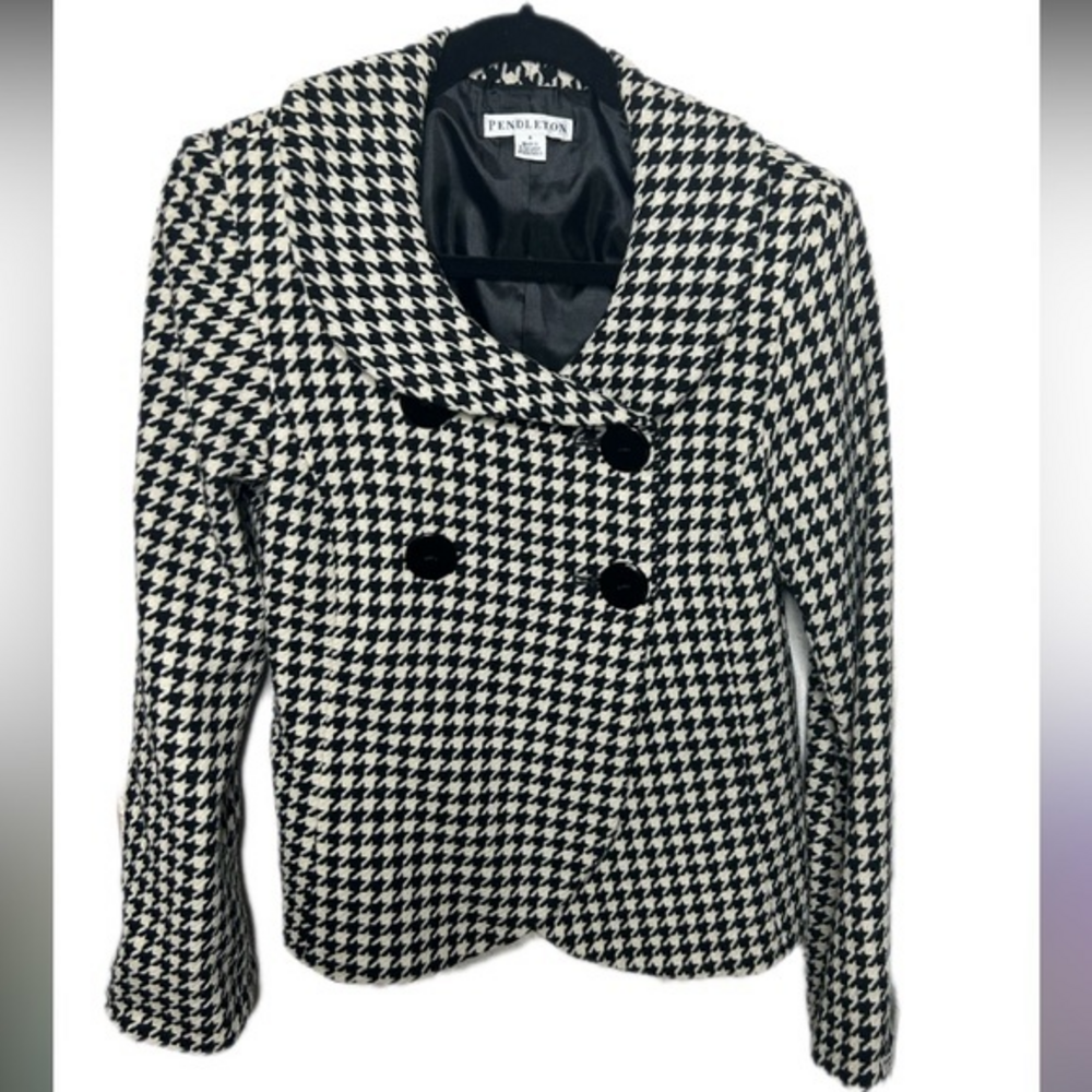 Pendleton Houndstooth Blazer Virgin Lambs Wool Jacket Sz 4